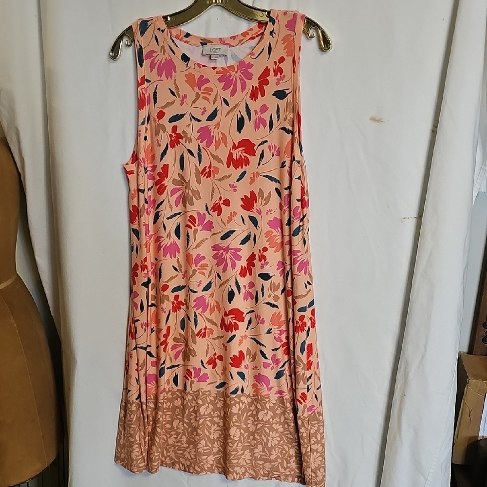 LOFT Pink Crew Neck Sleeveless Midi Dress